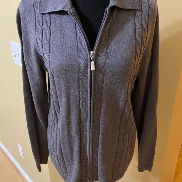 Alia Grey Front Zipper Long Sleeve Cardigan Size Small - Picture 5 of 8